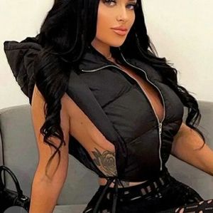 Black hooded vest tie up on each side.